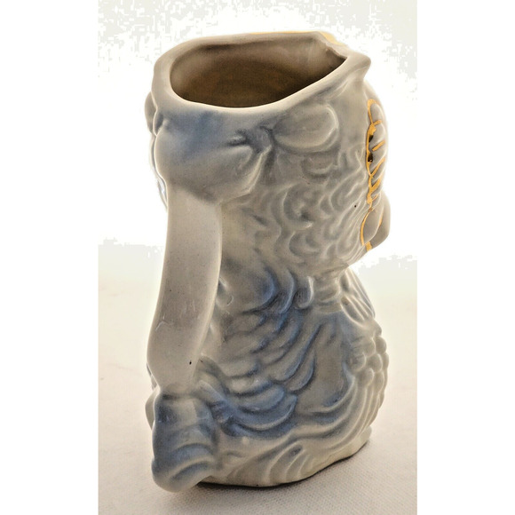 PITCHER-VASE-Vintage-Duck-Blue-Cream-Gold Trim-MCM-HANDLE-3D - Picture 4 of 14